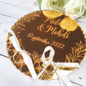 Personalized golden wedding ring holder|Personalized mirror wedding ring holder|Original wedding ring holder