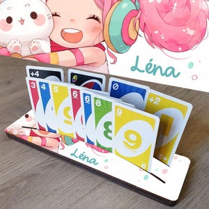 Support bois personnalisé "Stop galère" coloré pour cartes à jouer - modèle Kawaii