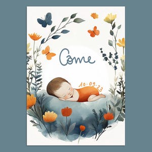 Poster o Targa da Muro in Alluminio di Nascita Personalizzata - Calligrafia Artigianale - Decorazione Parete Baby Tavolo Nascita