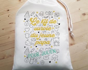 Grande pochette personnalisé pour jeune ou futur papa - Kit de survie - Boîte à papa