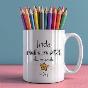 Personalized Super AESH/AVS/ATSEM mug... original end of school year gift for school/nursery staff|Nursery auxiliary gift idea