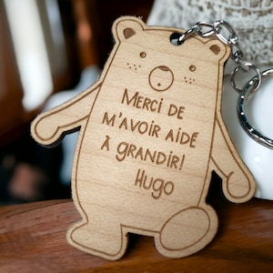 Porte clé personnalisé Ours en bois - nounou, atsem, crèche, maîtresse...|Idée cadeau maîtresse|Idée cadeau nounou|Cadeau fin année scolaire