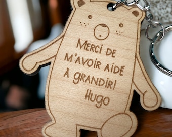 Personalized wooden bear keychain - nanny, atsem, nursery, mistress...