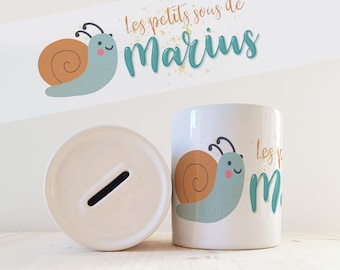 Personalized with name model snail piggy bank