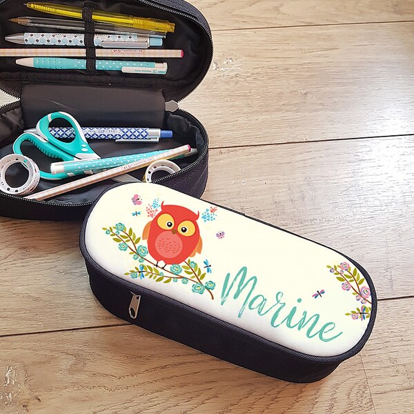 Trousse personnalisée avec prénom Chouette Hibou