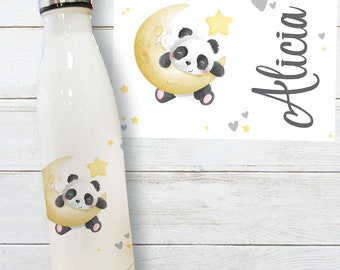 Gourde ou bouteille isotherme personnalisée prénom Panda lune