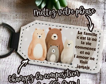 Porte clés simili cuir Famille Ours personnalisable - Famille, couple, st valentin