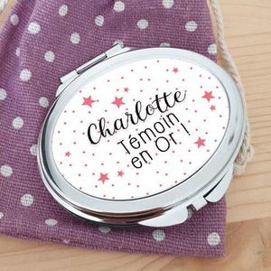 Miroir de poche personnalisable "Témoin en or" (+ pochette coton en cadeau)