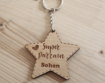 Key ring engraved personalized wooden - Godfather, godmother, Dad, Grandpa, Grandma, MOM...