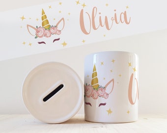Tirelire personnalisée avec prénom modèle Licorne