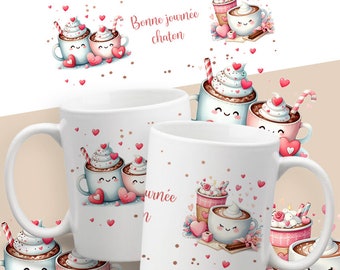 Mug personnalisable cupcake amoureux, st Valentin, coeur, couple, pour femme ou homme