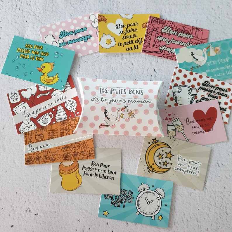 Lot de 12 Bons pour Spécial Jeune papa ou maman Cadeau original boîte à papa image 4