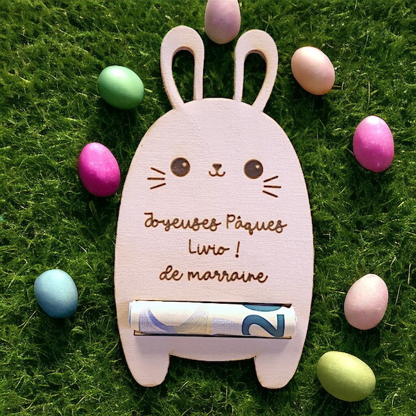 Lapin porte billet de Pâques personnalisé