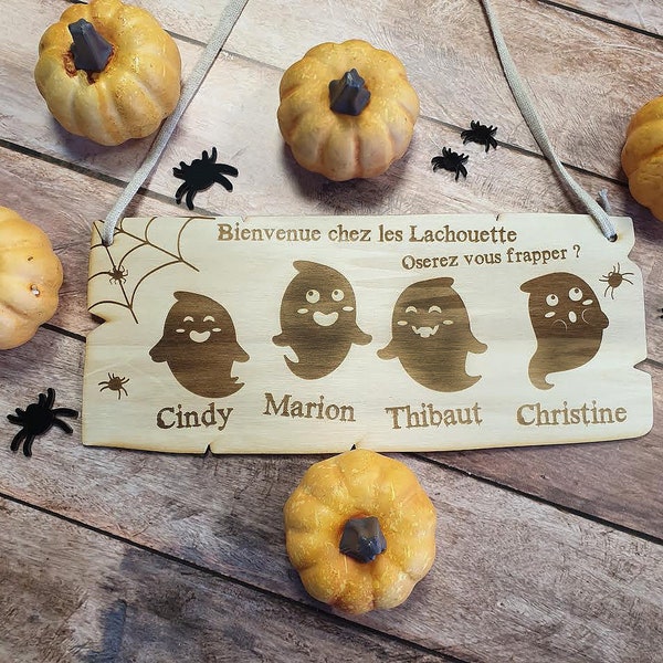 Plaque Famille Fantômes pour Halloween personnalisée