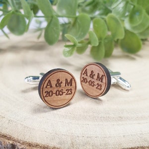 Pair of custom wooden cufflinks wedding wedding image 1