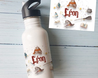 Personalized bottle first name Sorcerer|Bottle with straw|Isothermal bottle|reusable bottle|Bottle to personalize