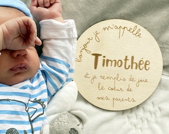Plaque en bois bois gravée Annonce de naissance personnalisée|Plaque Bonjour le monde personnalisée|Bienvenue bébé personnalisé
