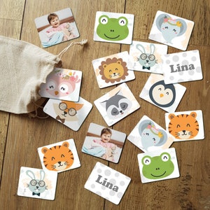 Jeu de mémoire modèle animaux personnalisé avec photo & prénom de l'enfant