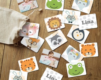 Jeu de mémoire modèle animaux personnalisé avec photo & prénom de l'enfant