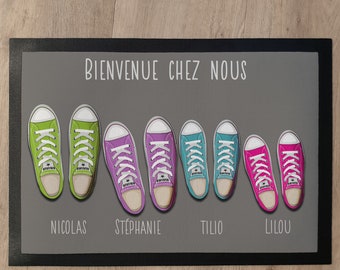 Tapis de porte personnalisé famille avec chaussures