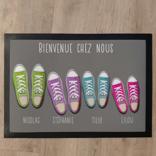 Tapis de porte personnalisé famille avec chaussures