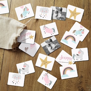 Jeu de mémoire modèle licorne personnalisé avec photo & prénom de l'enfant