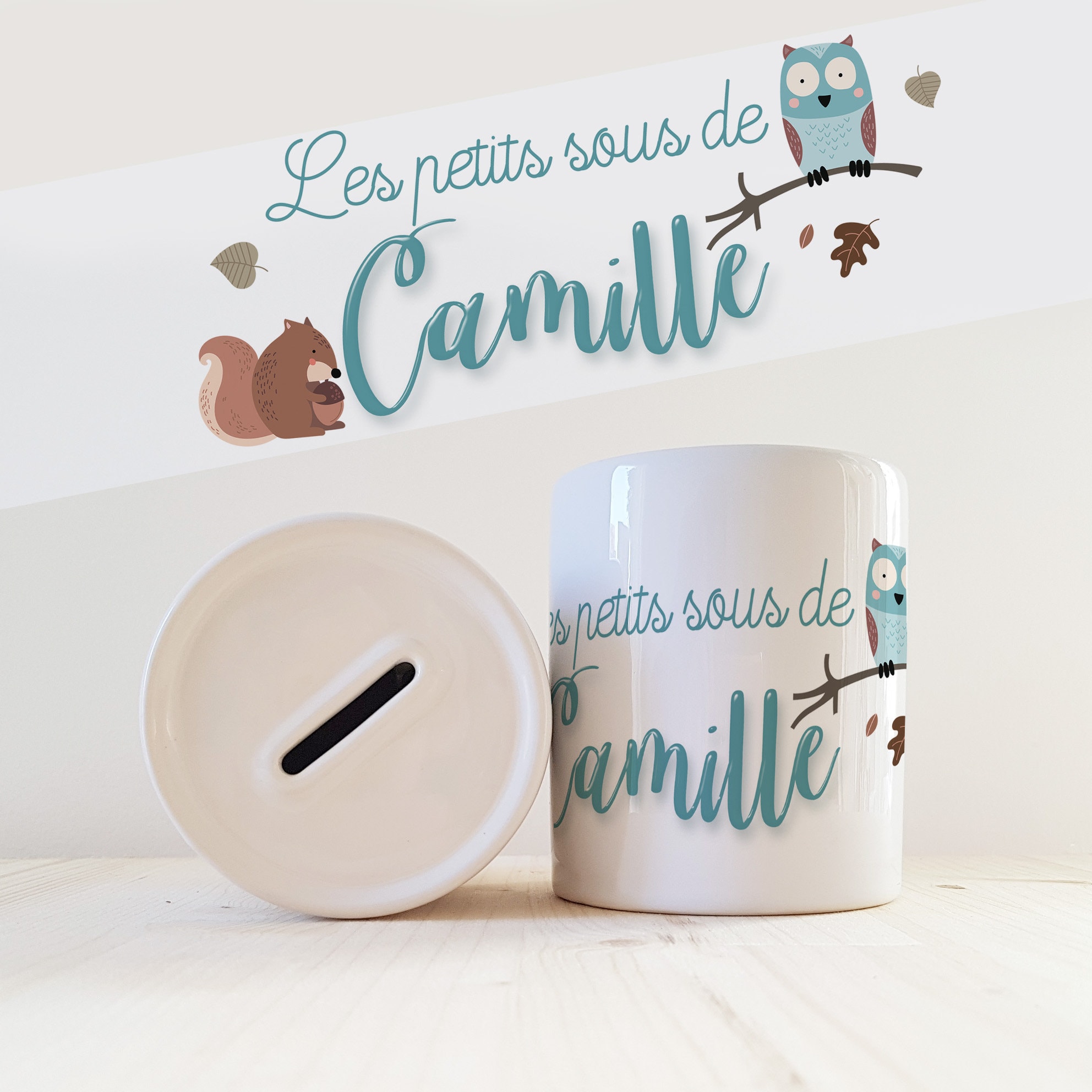 Tirelire Personnalisée avec Prénom Modèle Hibou