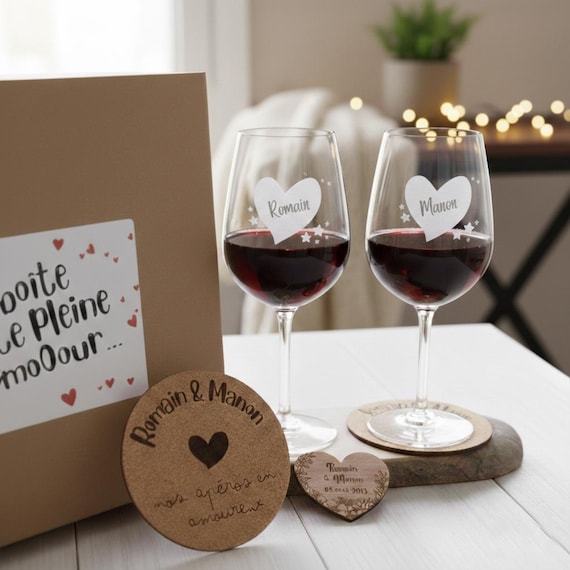 Set Da 6 Sottobicchieri Per San Valentino A Tema Francobollo - Assorbenti, Con Supporto, Regalo Vintage Per Lui E Lei