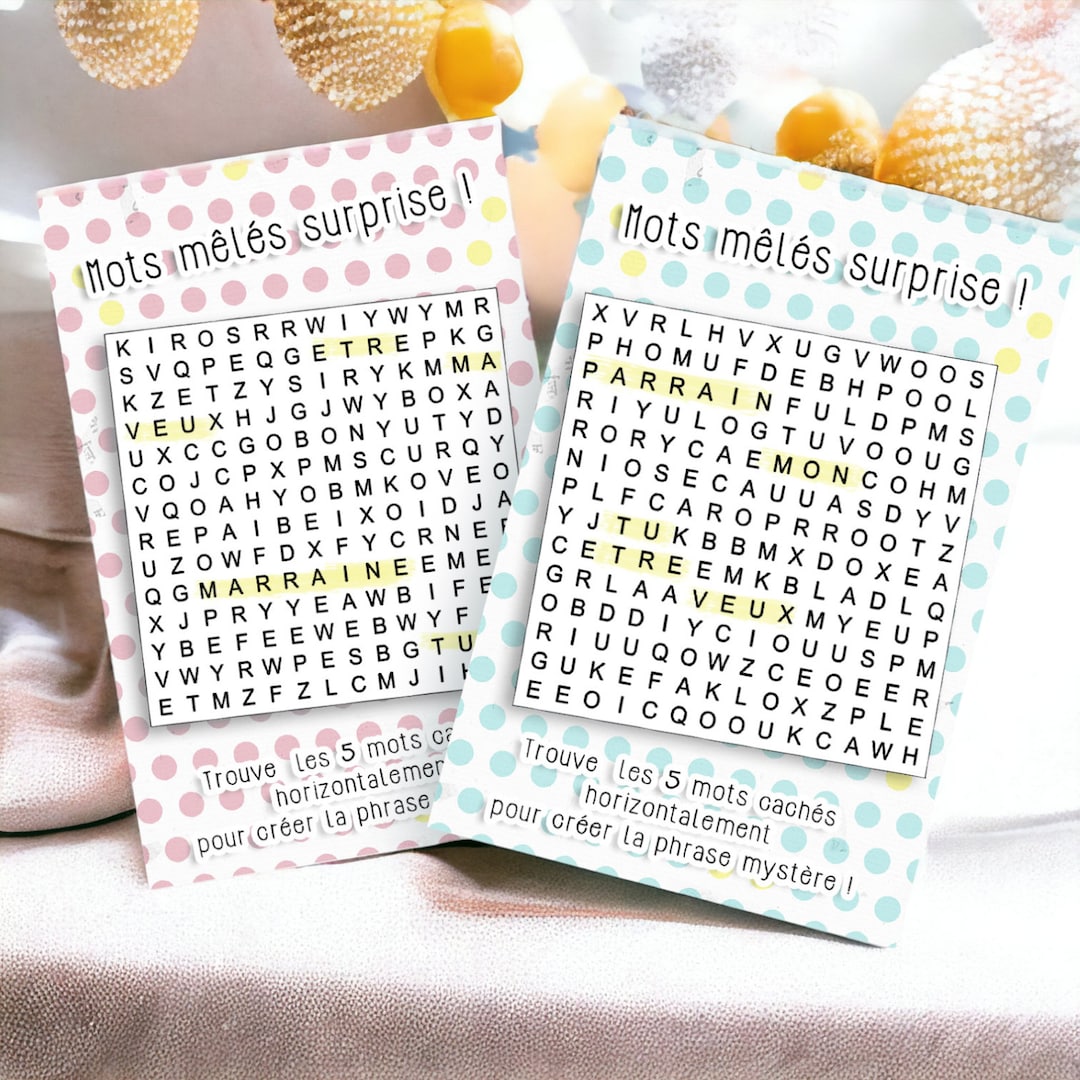 Cartes jeu mots mêlés demande parrain et marraine - annonce surprise ...