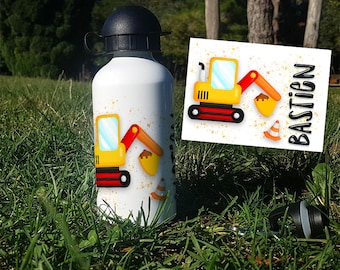 Personalized water bottle first name Tractopelle|Water bottle with straw|Insulated water bottle|reusable water bottle|Water bottle to personalize