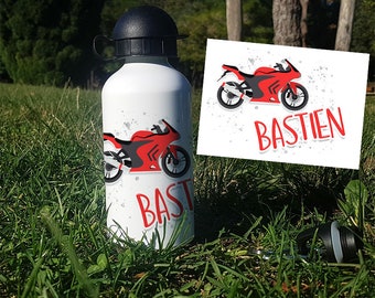 Personalized water bottle first name Motorcycle|Water bottle with straw|Insulated water bottle|reusable water bottle|Sport aluminum water bottle