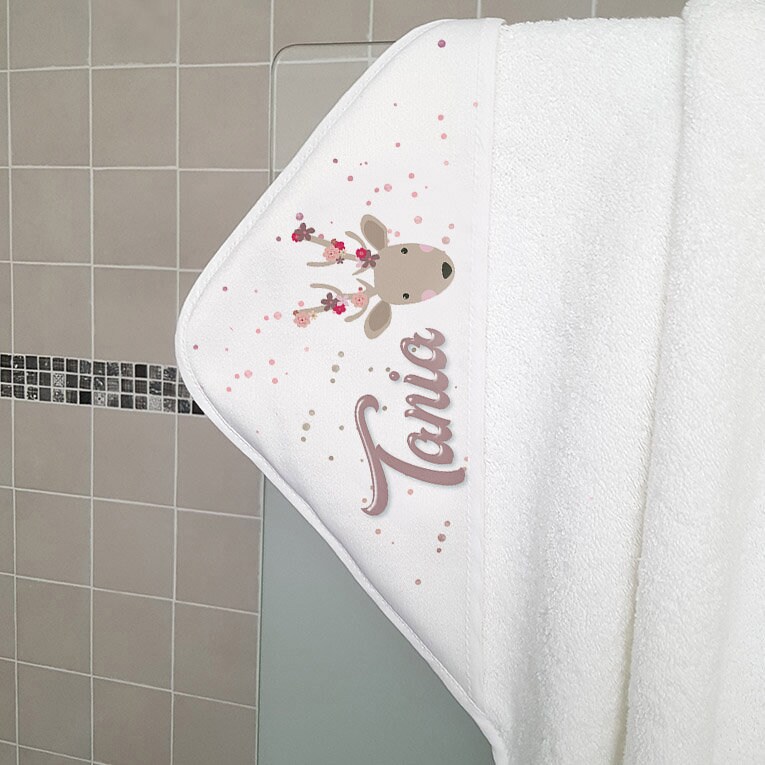 Cape de Bain Bébé Personnalisée avec Prénom Cerf