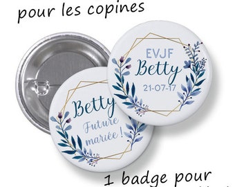 10 Badges EVJF rond grand format en métal - 44mm - personnalisable - modèle fleur, graphique - enterrement de vie de jeune fille