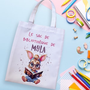 Tote bag sac enfant personnalisé pour bibliothèque Lapine