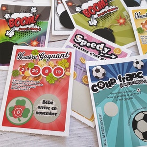 Lot de 9 tickets de jeu avec VOTRE texte|Annonce grossesse avec message surprise|Carte à gratter|Annonce grossesse personnalisé à gratter