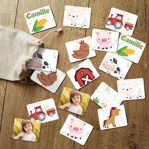 Modell-Memory-Spiel Eine benutzerdefinierte Farm mit Foto - Kinder vorname