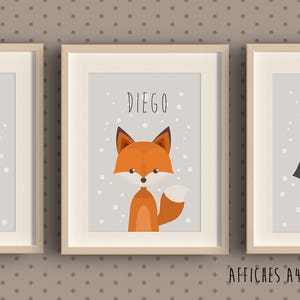 3 Posters to frame for children's room Fox deer badger image 2