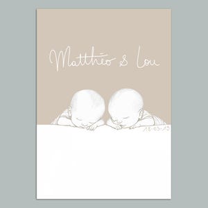 Poster o Targa da Muro in Alluminio di Nascita Gemellare Personalizzata - Calligrafia Artigianale - Decorazione da Parete Tavolo Nascita