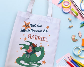 Tote bag sac enfant personnalisé pour bibliothèque Dragon