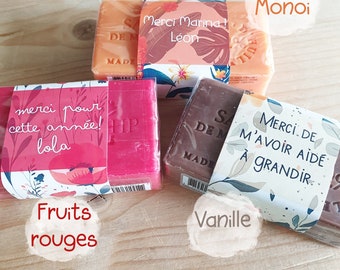 Savon de Marseille personnalisé, cadeau original personnalisable, vanille, monoi, fruits rouges