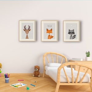 3 Posters to frame for children's room Fox deer badger image 1
