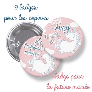 10 Badges EVJF rond grand format en métal - 44mm - personnalisable - modèle licorne