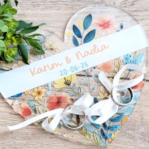 Portafedi nuziali trasparente a forma di cuore personalizzato | Portafedi nuziali in vetro sintetico | Vassoio per fedi nuziali | Accessorio per la cerimonia nuziale