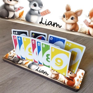 Support bois personnalisé "Stop galère" coloré pour cartes à jouer - modèle Animaux