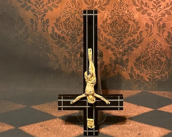 Antique Haunted Crucifix - Wood & Metal Crucifix - Gothic Black Cross