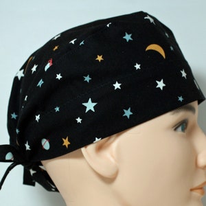Surgical Scrub Cap for Men, Men's Space Scrub Cap with Tie Back, Unisex Scrub Cap, Doctor/Nurse Head Cover w/buttons, Glow In The Dark Hat