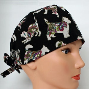 Sale - Surgical Scrub Cap with Paisley Dog Designs for men or women, Scrub Cap w/Tie Back, Scrub Cap, Doctor/Nurse Head Cover w/buttons