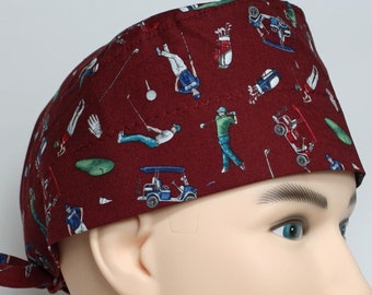 Golffigurer Scrub Cap, Röd Kirurgisk Hatt med Knytning och Valfria Knappar