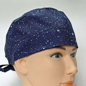 Surgical Scrub Cap for Men, Men's Stylish Scrub Cap w/Tie Back, Unisex Scrub Cap Doctor/Nurse Head Cover w/buttons, Blue Gray Starry Sky Hat