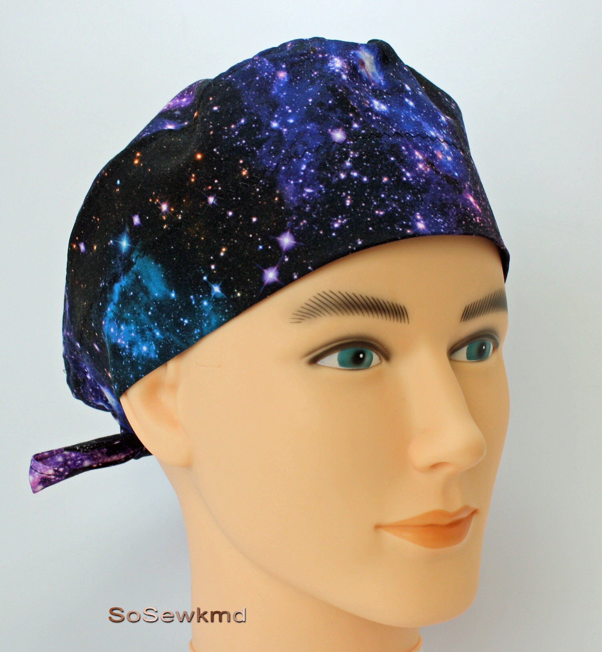 Surgical Scrub Cap for Men of Cosmos & Stars, Men's Scrub Cap W/tie Back and Buttons, Unisex